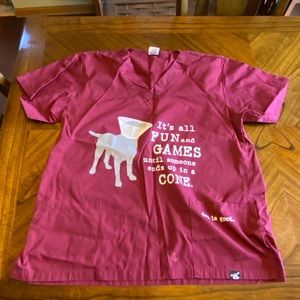 Good dog scrub top “it’s all fun and games until someone ends up in a cone”